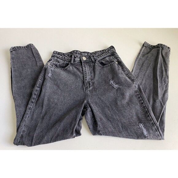 Nasty Gal Jeans Women’s Sz 2 Black Distressed Straight High Rise Denim Pants - Picture 1 of 10